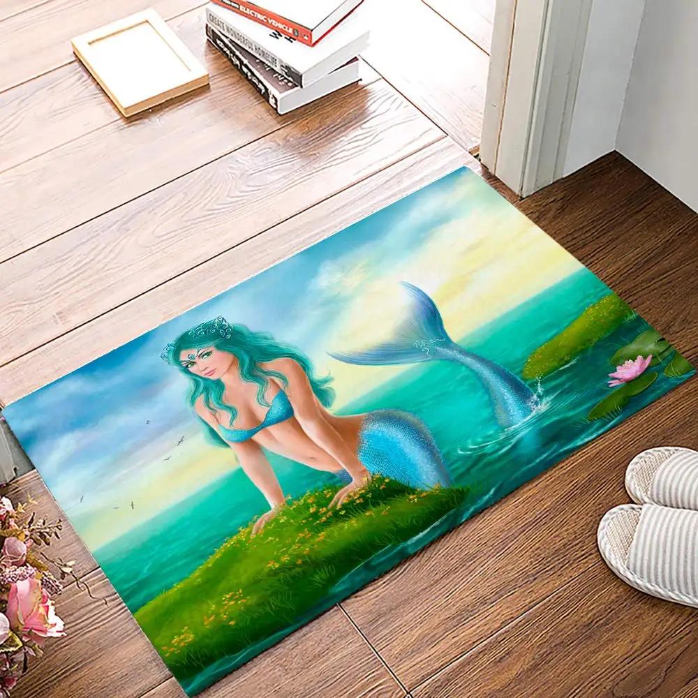 Cartoon Mermaid Girl Area Rug The Underwater World Carpet Ocean Animal Floor Mat Sea Mats Home Living Room Kids Bedroom Doormat