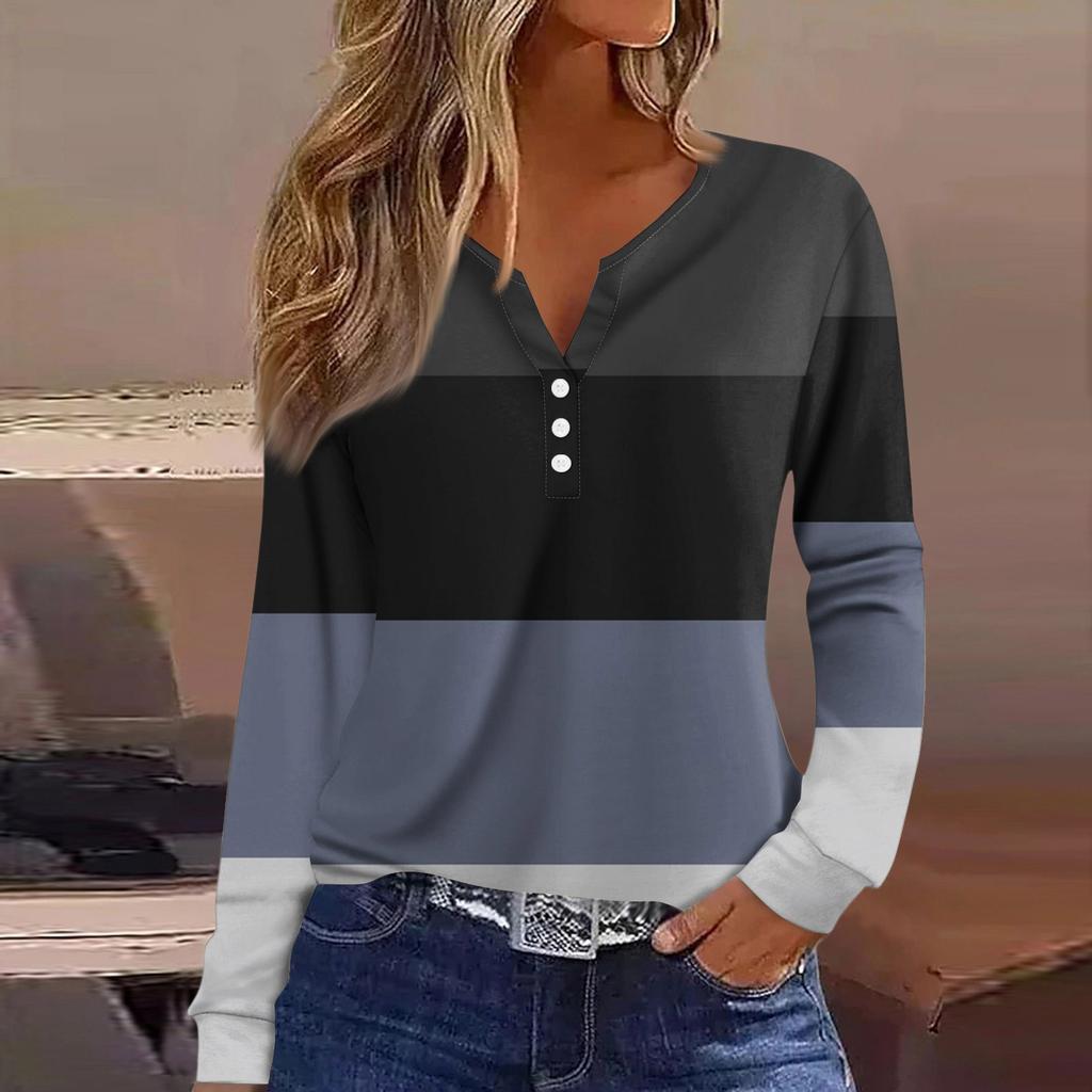 T-skjorte for kvinner T-skjorte med lange ermer Daglig helgmote Basic V-hals vanlig topp