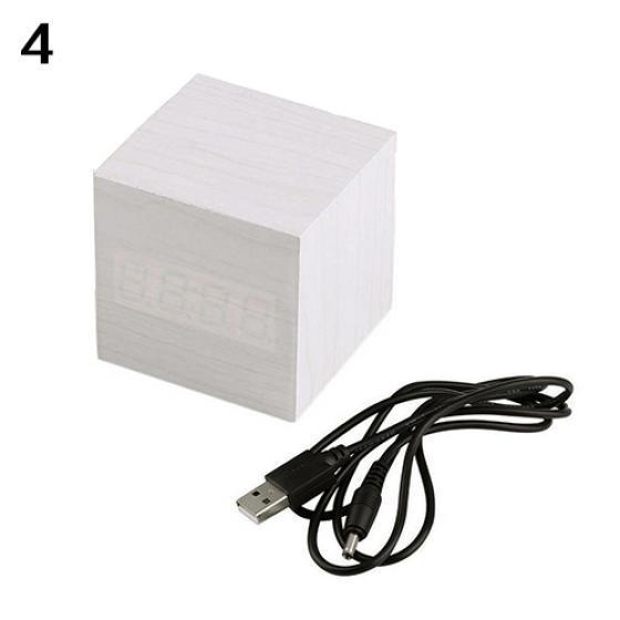 Современный деревянный куб цифровой светодиодный термометр таймер календарь настольный будильник белый