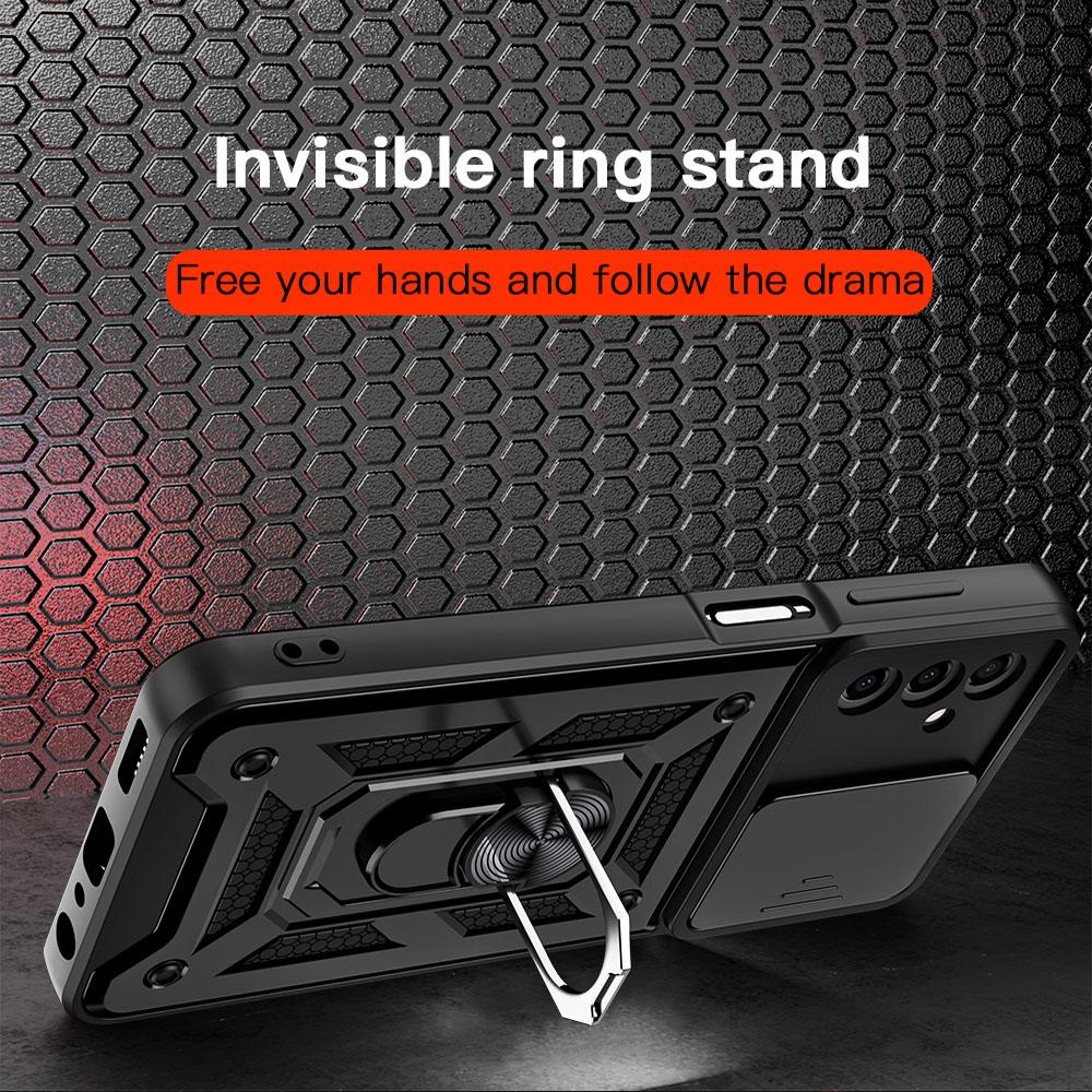 KEYSION Shockproof Case for Samsung A16 5G Silicone+PC Slide Camera Lens Protection Ring Stand Phone Cover for Galaxy A16 4G 5G