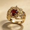 Nuovo Anello d'Oro con Zircone Rosso a Forma di Cuore Gioiello per Donne
