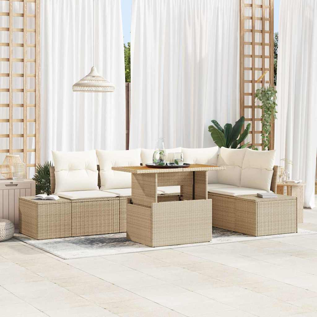 Garden Sofa Set with Storage 6 pcs Beige Poly Rattan