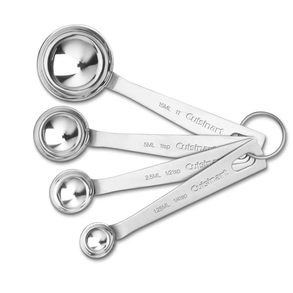 Stainless Steel Measuring Spoons Set of 4 Kitchen Essentials Dishwasher Safe Storage Ring Teaspoon Tablespoon Accurate Cooking