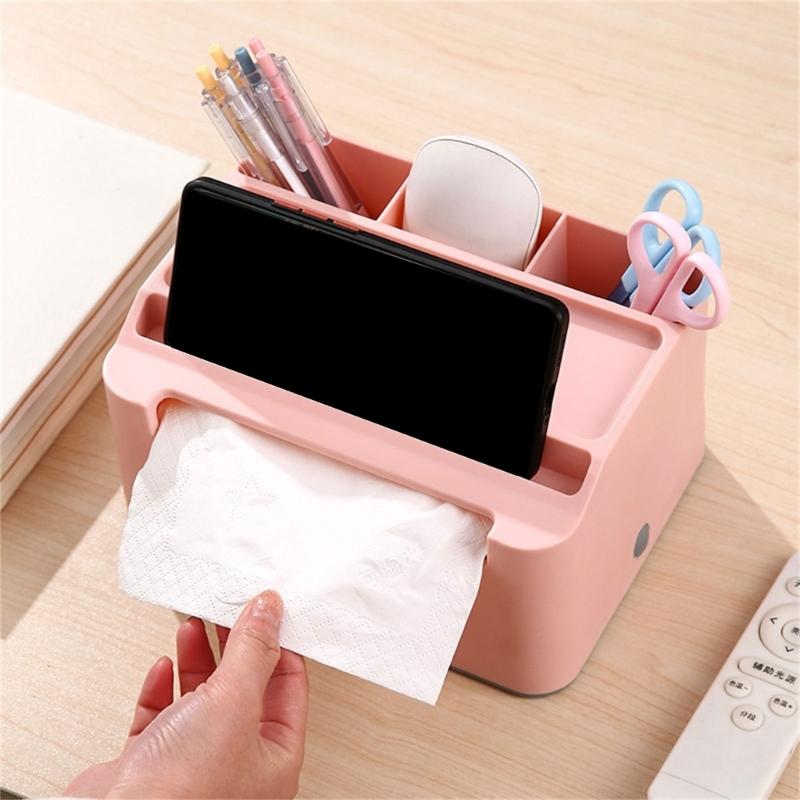 Household Napkin Tissue Box Multifunctional Storage Remote Control Holder Sundries Boxes for Room, Bathroom