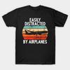 Asiatische Größe Herren Schwarzes T-Shirt mit Aufdruck Leicht abgelenkt durch Flugzeuge Luftfahrt Pilot Flugzeugliebhaber No-Cut Druck Baumwoll-T-Shirt