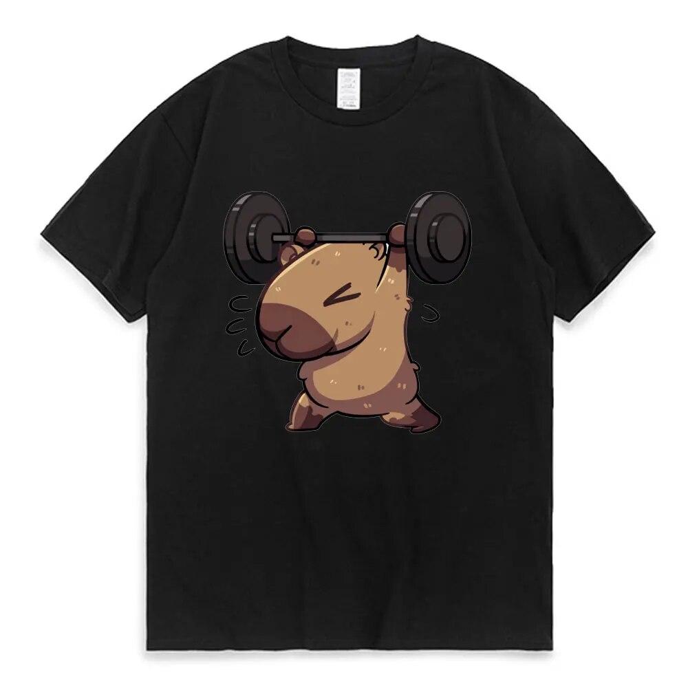 Gym Bro Capybara T Shirt Funny Cartoon Pattern Print T Shirt for Unisex Women Summer Fashion Pure Cotton Short Sleeve Tee Shirt