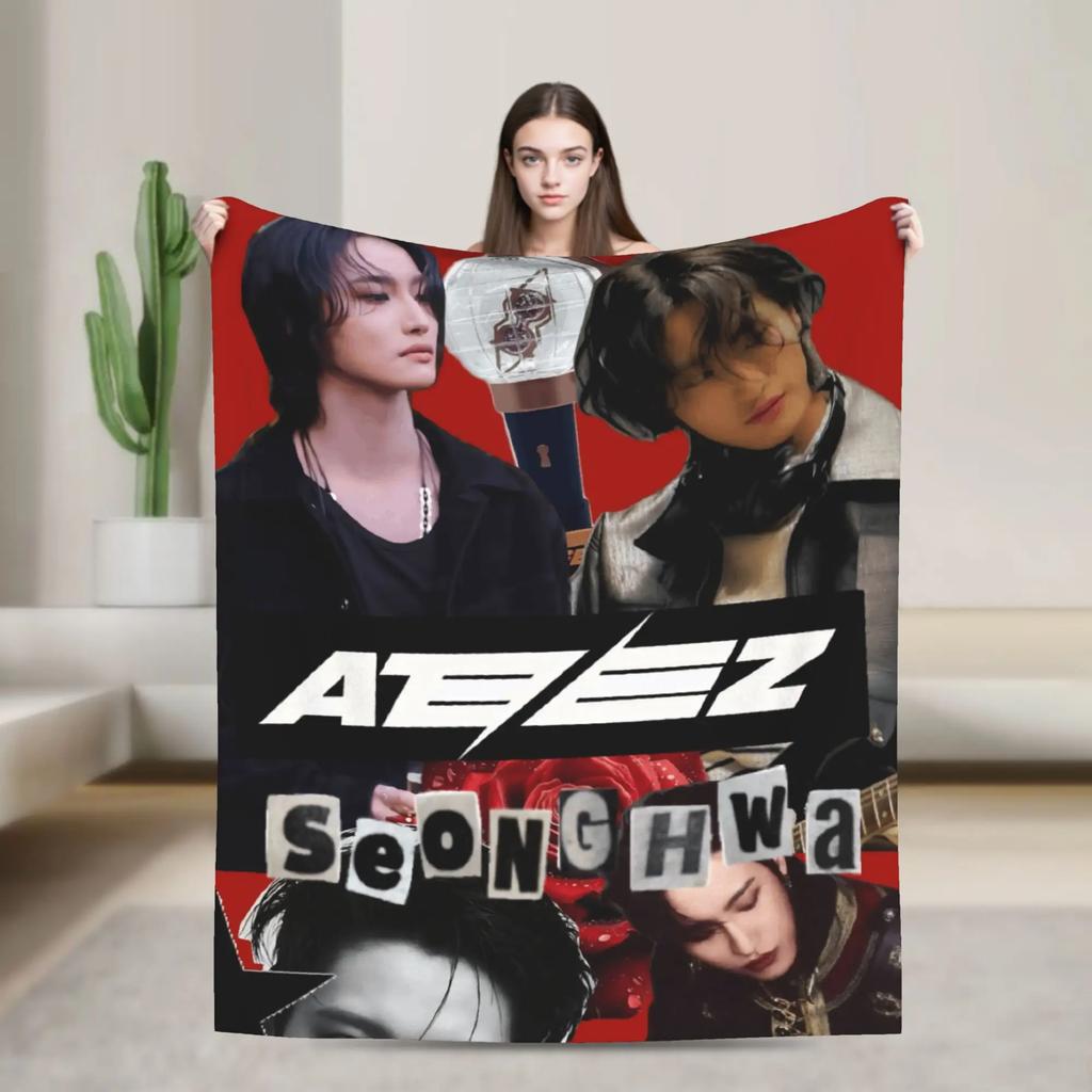 Super Warm Blankets Camping Kpop Ateez Choi San Throw Blanket Flannel Bedspread For Outdoor Novelty Sofa Bed Cover
