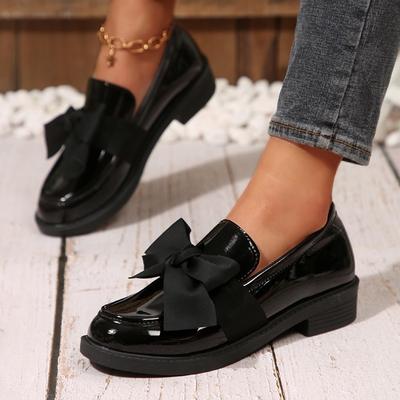 Women’s Large Size Bow Loafers Flat Slip-On British Style Shoes