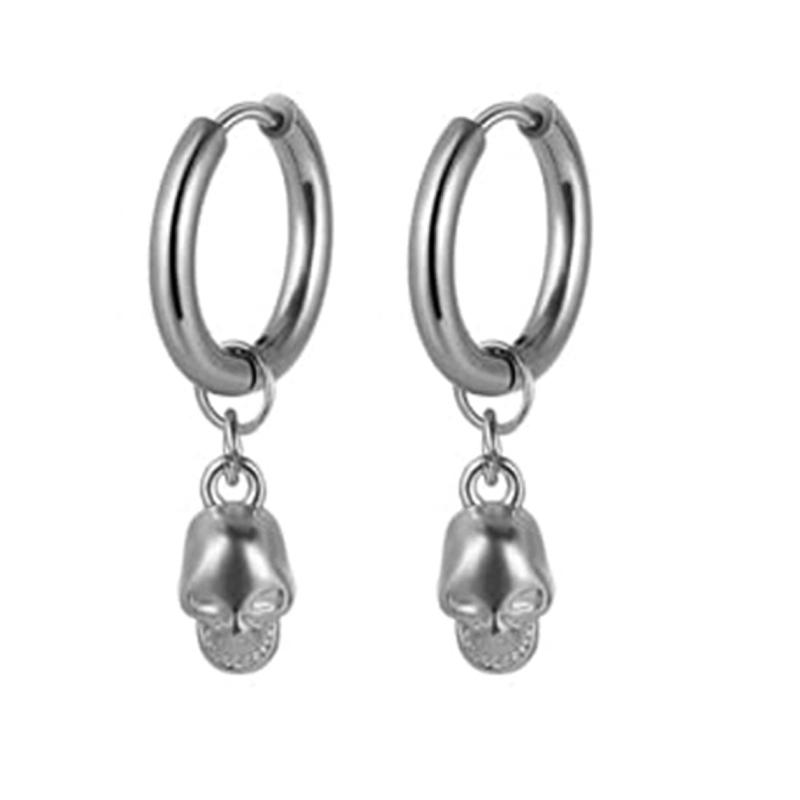 Set di 2 orecchini a cerchio pendenti con catena lunga a croce in acciaio inossidabile per uomo donna Regali Tono Nero/Argento