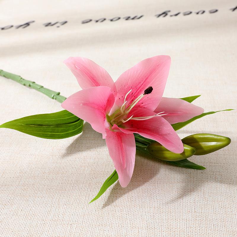 Simulated Lily Single Touch Film 3 Head Lily 1 Flower 2 Buds Home Wedding