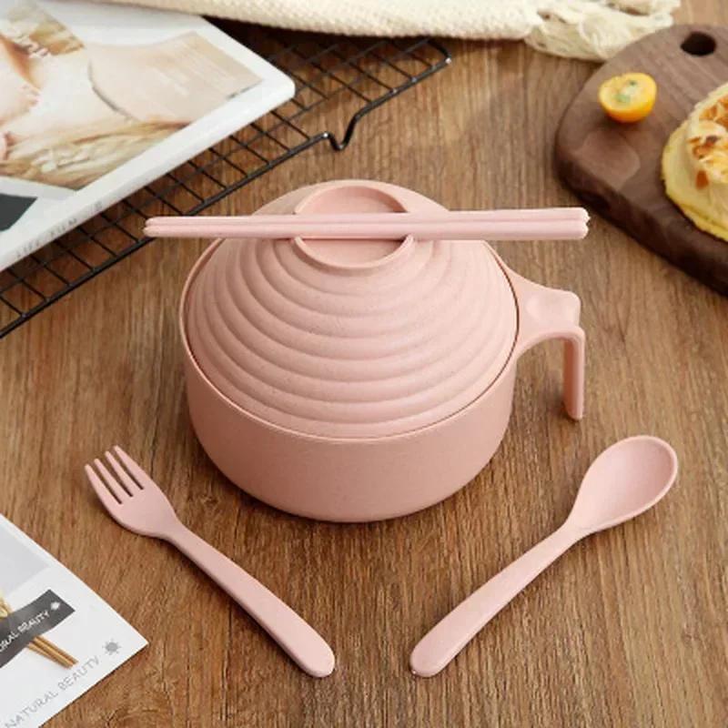 Wheat Straw Soaked Noodle Bowl Anti Drop Dormitory Household Bowl With Tableware Set Bowl With Lid Large Capacity Rice Bowl
