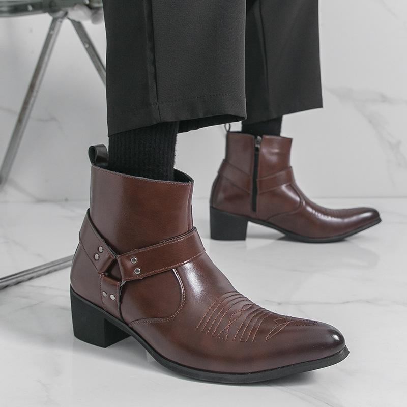 Men's Pointed Toe High-top Chelsea Boots – Large Size British Style Leather Casual Shoes