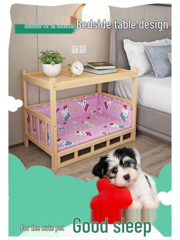 Massief Houten Afneembare & Wasbare Huisdierbed: Universeel Hondenhok/Kattenmand voor Alle Seizoenen, Geschikt voor Honden en Katten, Dubbel als Nachtkastje.