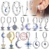New 925 Silver Hoop Earrings Star Moon Stud Drop Earrings For Woman Party Wedding Accessories Fashion Jewelry Gift