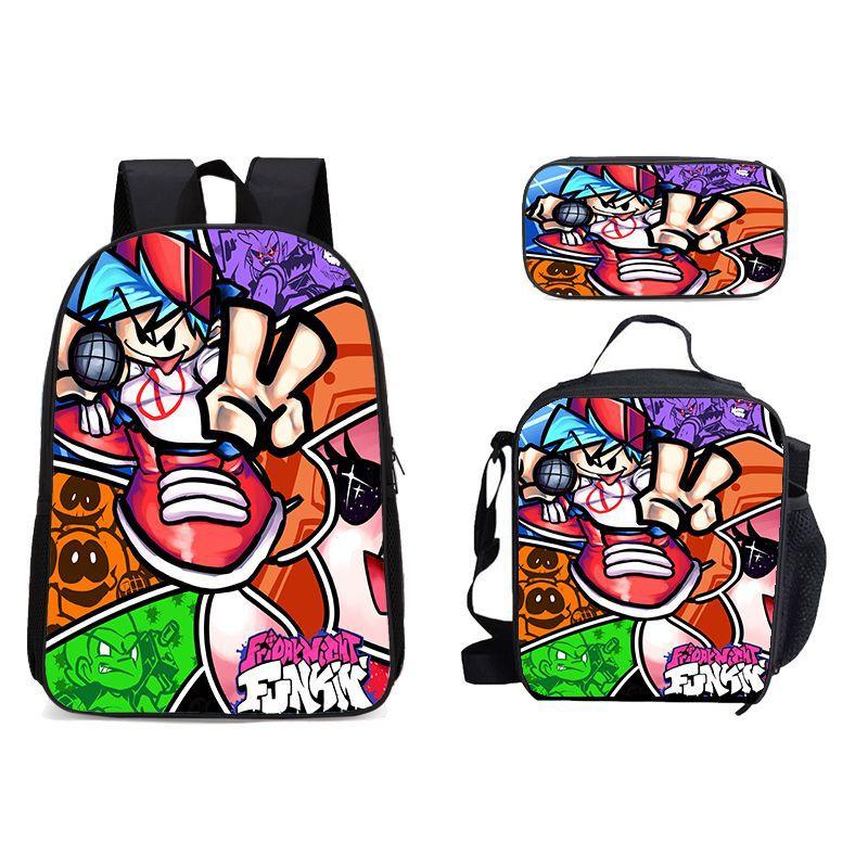 New Friday Night Funkin Backpack Three Piece Set Black Friday Korean Version Student Backpack Ice Pack Pencil Case Dropshipping