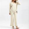 Laid-back Loose Pullover Sweater Set for Women's Autumn and Winter, Simple Wide-leg Pants, Stylish Knitted V-neck Two Sets