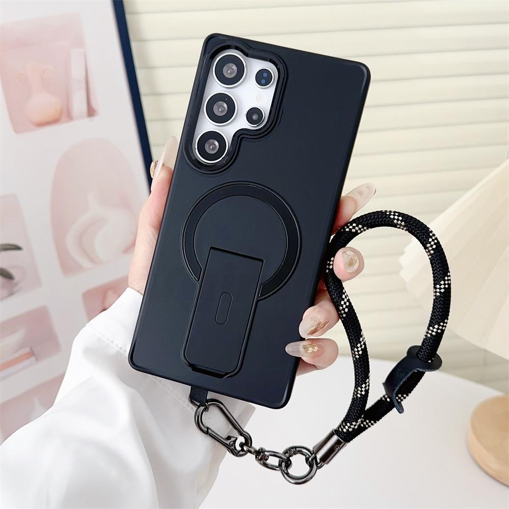 Luxury Lanyard Magnetic Folding Stand Phone Case For Samsung S26 S25 Edge S24 Plus FE S23 Ultra For Magsafe Wireless Charge Caps