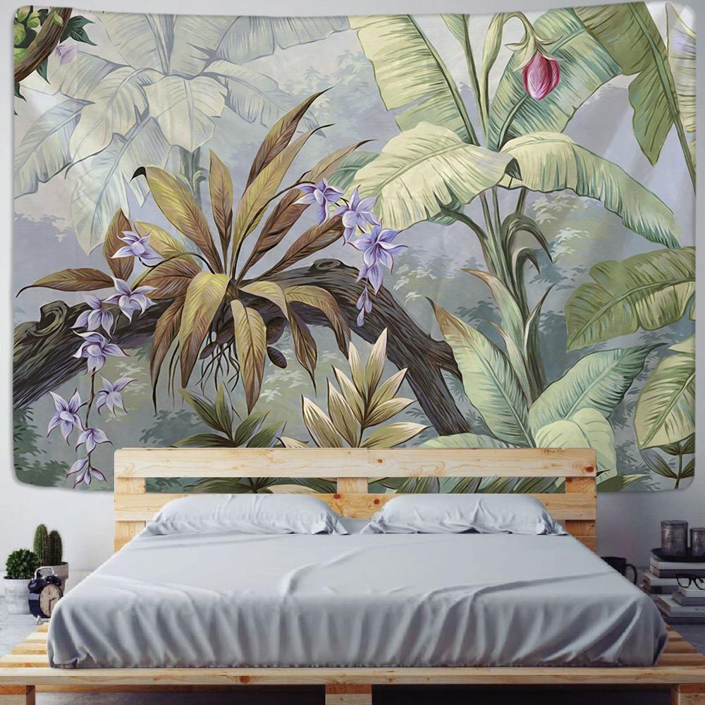 Tropical plant printed tapestry wall hanging Nordic ins home living room bedroom fabric  painting background decoration