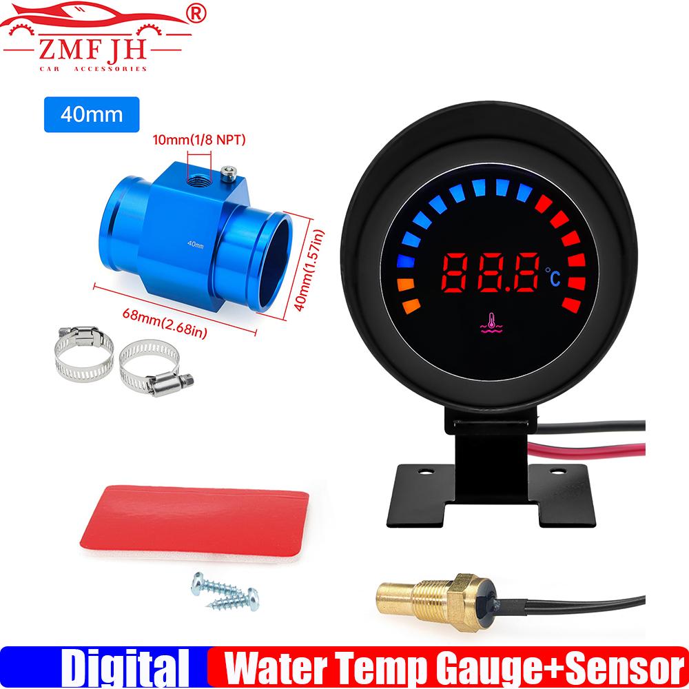 ZMFJH Digital Water Temperature Gauge with Flashing Alarm Water Temp Meter Sensor Adaptor Joint Pipe Sensor Radiator 26-40MM