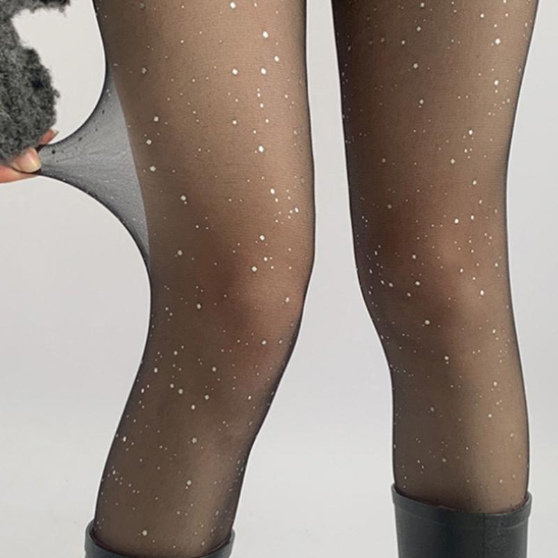 Women Sweet JK Preppy Ultra-Thin Sheer Pantyhose Stockings Glitter Rhinestones Dots See-Through Tights Leggings Hosiery