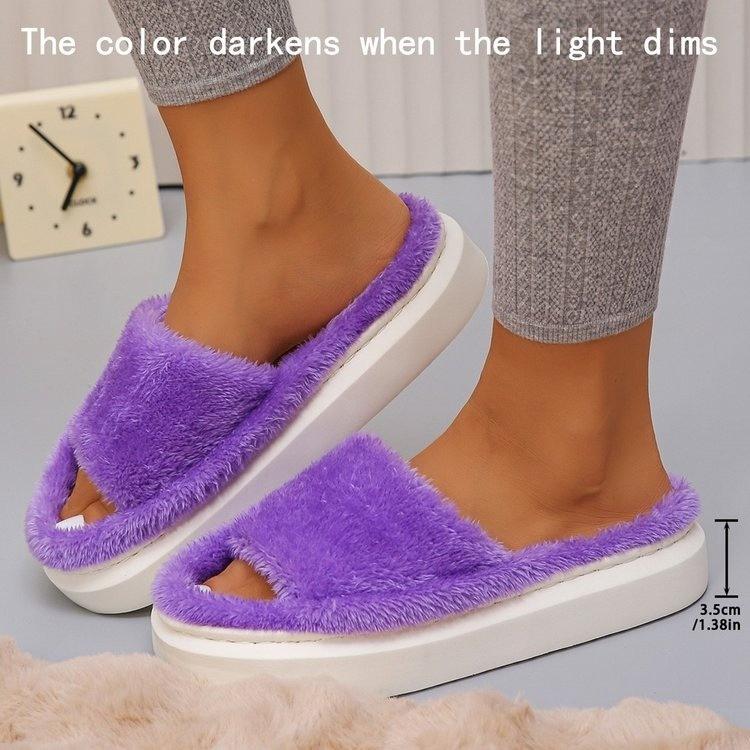 Autumn and Winter One-word Fluffy Cotton Mop Thickened Warm Couple Fashion Slippers Home Plush Slippers