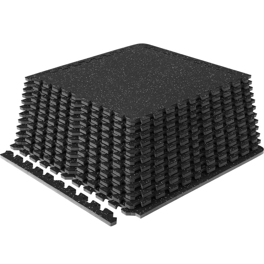 12 PCS 1/2 inch Thick Gym Floor Mats, 24" x 24" EVA Foam & Rubber Top Interlocking Workout Floor Mats with 48 sq.ft Coverage, Waterproof Exercise
