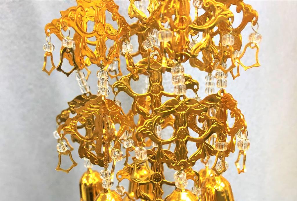 Pair of Lotus-Shaped Yoraku (Gold-Plated Aluminum) with White Jade, Kyoto Buddhist Altar, Isemura (Large (No. 5))