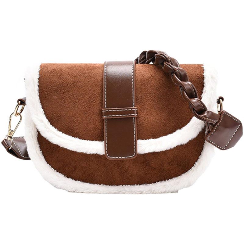 Retro Suede Faux Fur Crossbody Bag Women's Korean Winter New Lamb Hair Mini Square Bag Fashion All-in-one Commuter Shoulder Bag