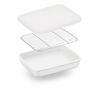Noda Horo Rectangle Shallow Type M with White Seal Lid + Grid Set. Storage Container, Baking Pan, Oven-safe, Made In Japan. Enamel: 25.2 X