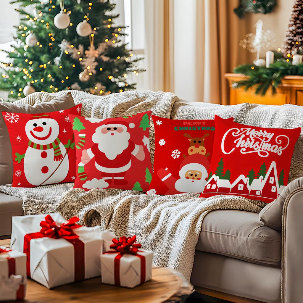 45X45Cm Red Christmas Theme Pillowcase Bedroom Sofa Cushion Cover 100% Polyester Living Room Cushion Pillowcase Home Decor