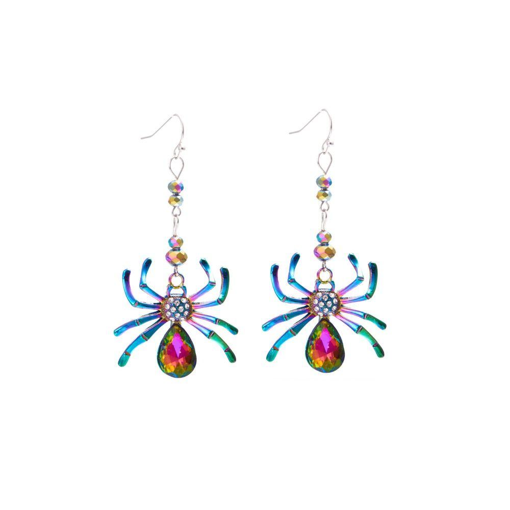 3pairs Colorful Rhinestone Drop Earring Zinc Zinc Alloy Spider Earrings Halloween Dangle Earrings Girls Gift