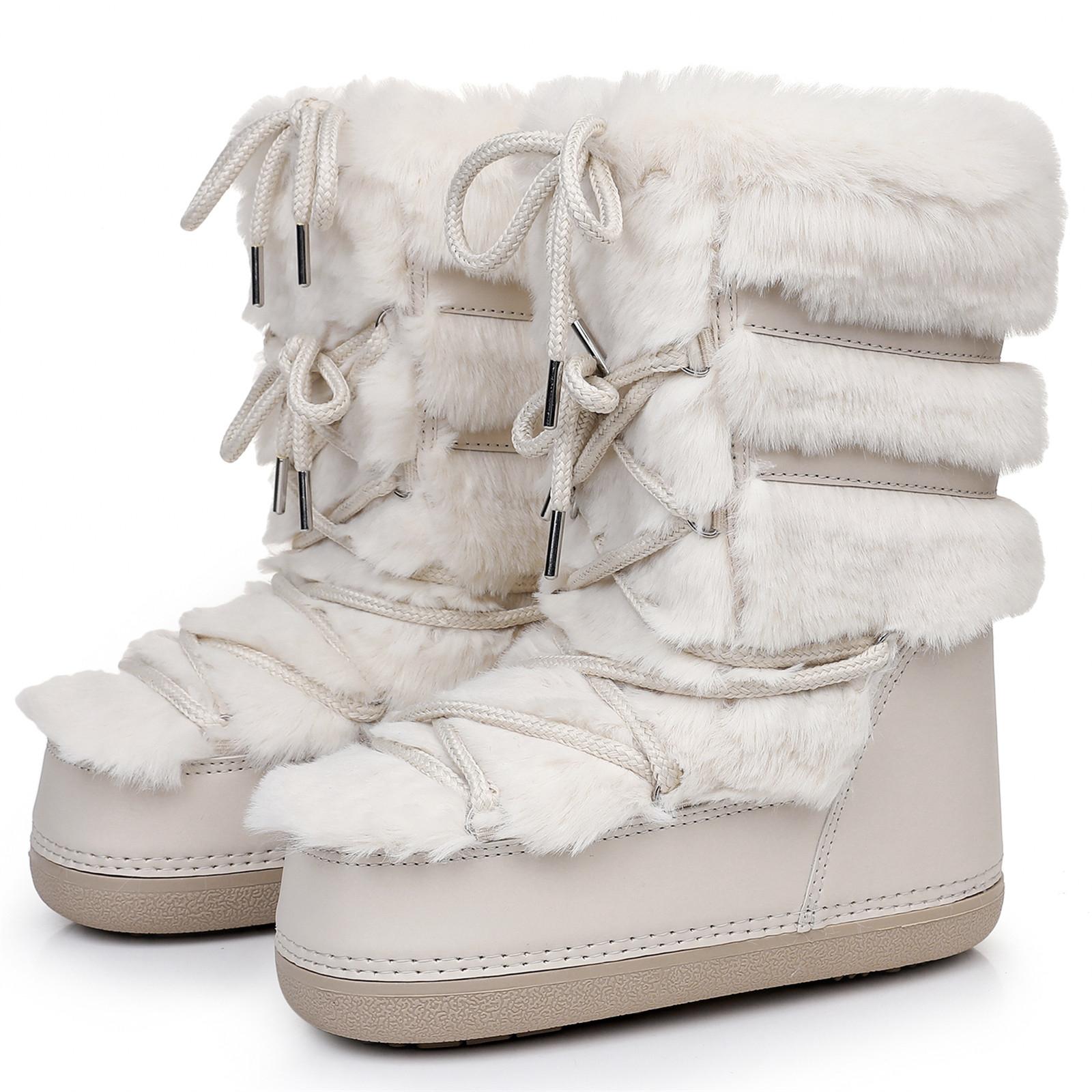 

Пухнасті Хутряні Чоботи-Снігоходи зі Штучного Кролячого Хутра для Жінок Зимові Жіночі Черевики на Шнурівці Водонепроникні Теплі До Середини Ікри Лижні Чоботи y2k Милі Чоботи 39-40