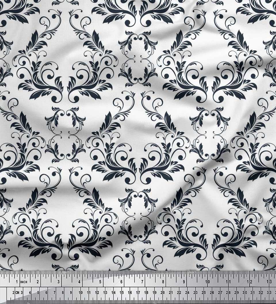 

Soimoi Beige Japan Crepe Satin Тканина з філігранним дамаським принтом на метр 42 дюйма 42 Inch Wide - Poly Crepe білий