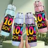 1PC I Survived 100 Days Of School 750ml Color Plastic Sports Water Bottle Leakproof Flip Straw Lid Suitable for Sports Office Home Use