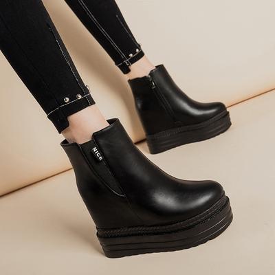 Women 'S Shoes Martin Boots  Winter Wedge Heel Short Boots Women 'S Internal Increase High Heel Thick Bottom Round Toe Shoes