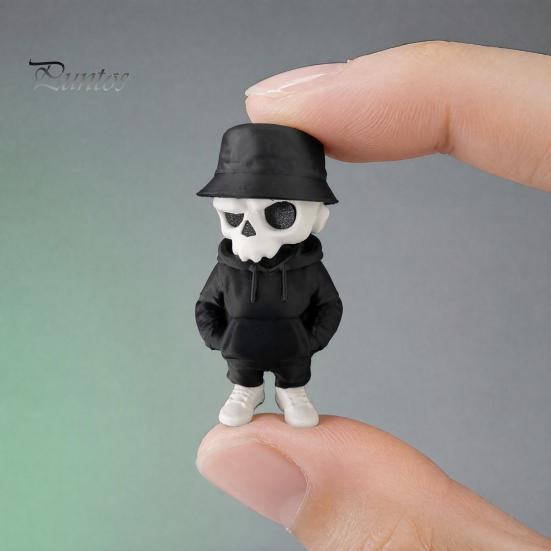 3D Printed Skull Decor Cool Skeleton Figurines, Gothic Small Statue, Halloween Desktop Ornament Spooky Collectible for Home Office Desk Shelf