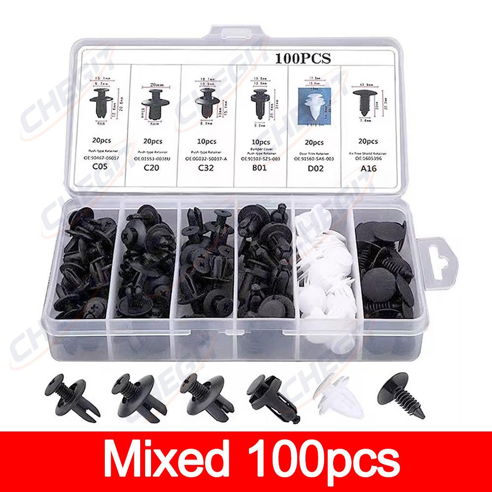 

100pcs Mixed Size Car Plastic Retainer Clips Automobile Fender Push Pin Rivet Door Trim Panel Retainer Car Bumper Fasteners Tool