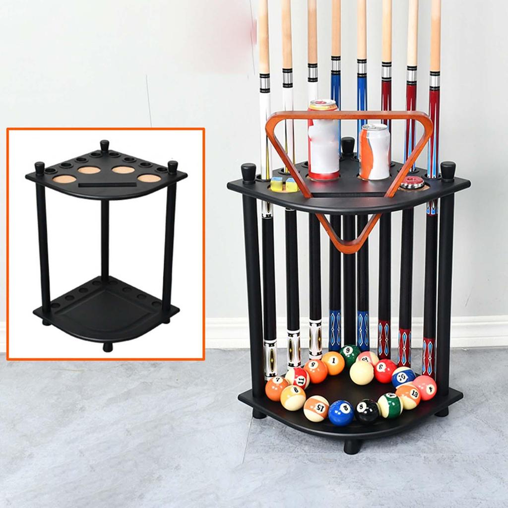 Billiard Cue Rack Holds 8 Sticks Solid Wood Floor Style Pool Rod with Drink Holder