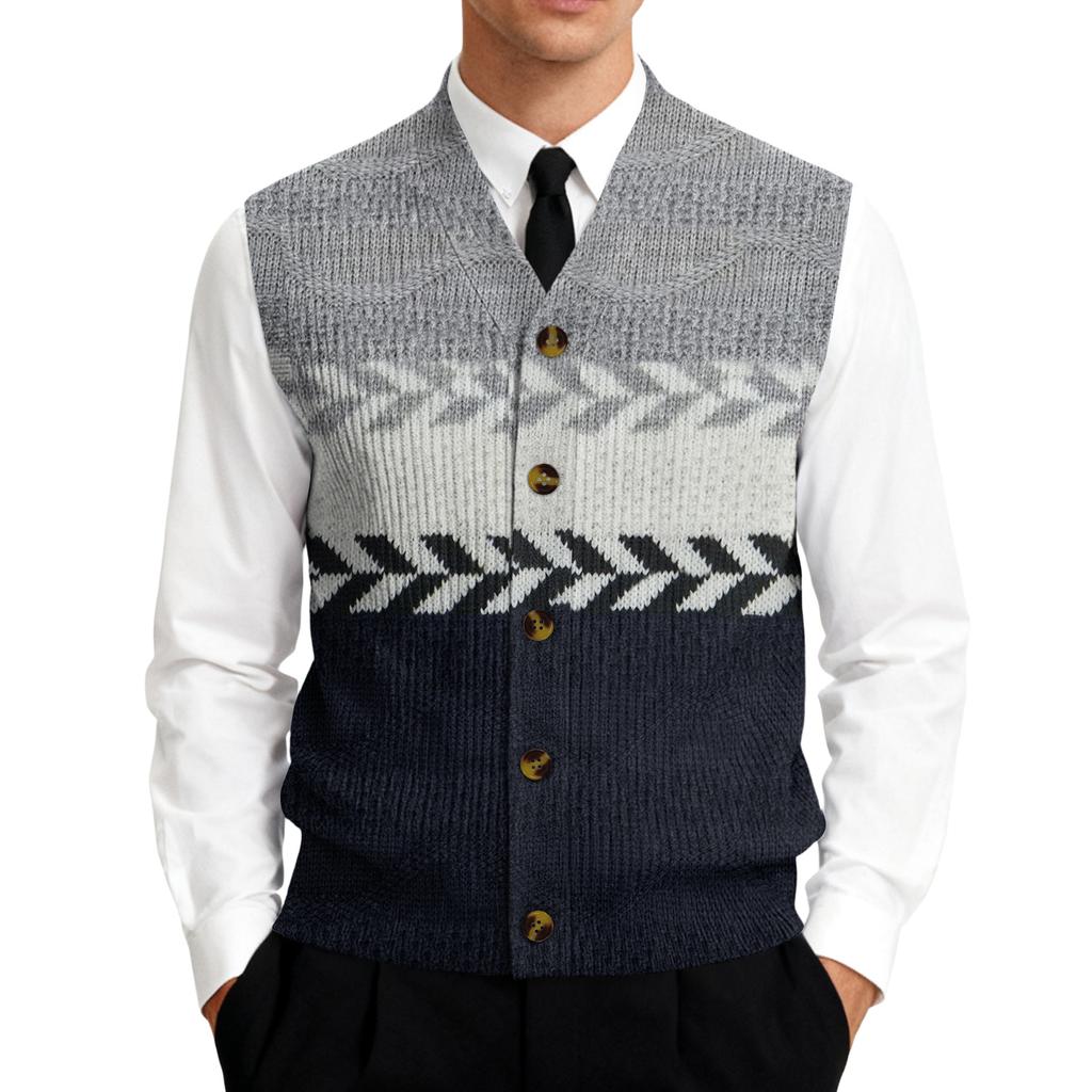 Men's V-Neck Sleeveless Knit Cardigan Vest