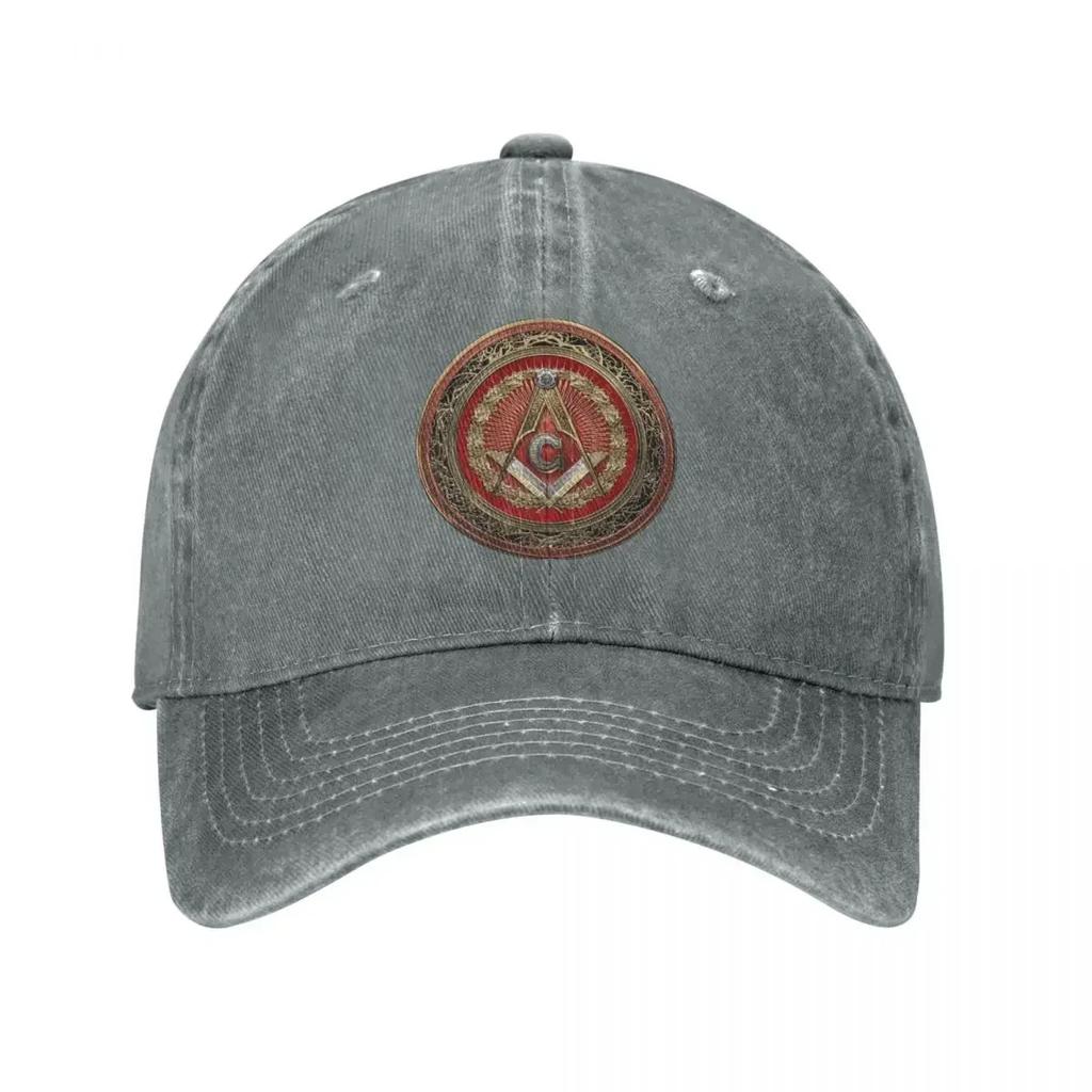 Degree Mason Gold Jewel Master Mason Square And Compasses Baseball Caps Distressed Cotton Outdoor Adjustable Fit Hat