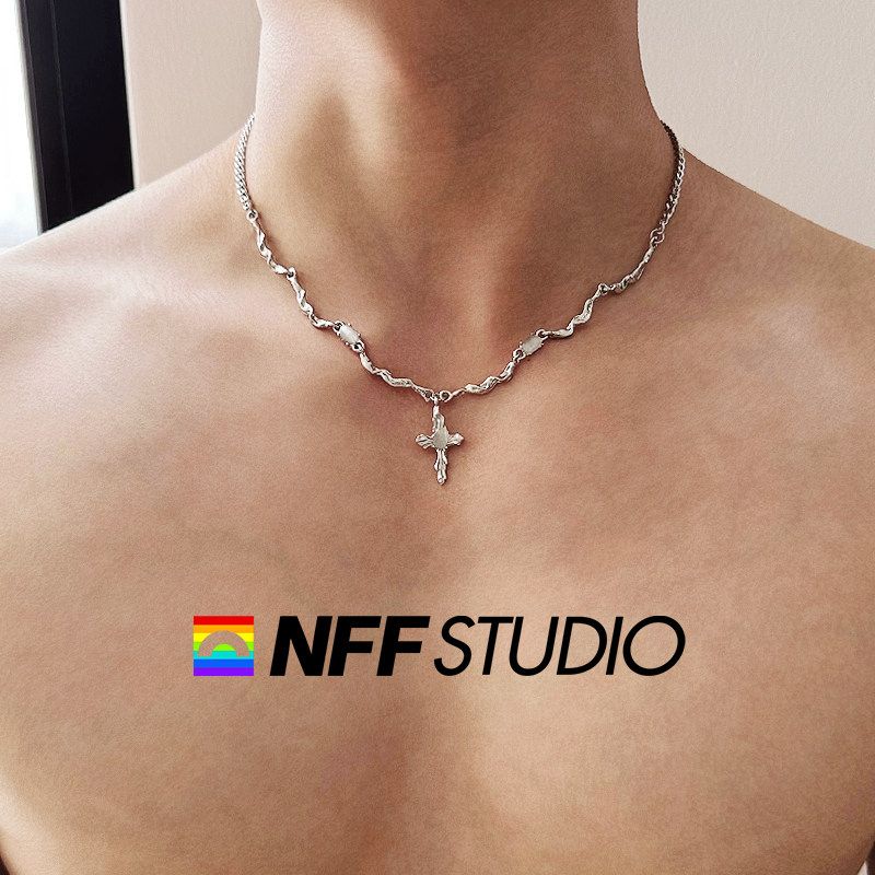 Cold Style NFF Cross Men s Hip Hop Accessories Necklace Silver Liquid White Moonstone Cross