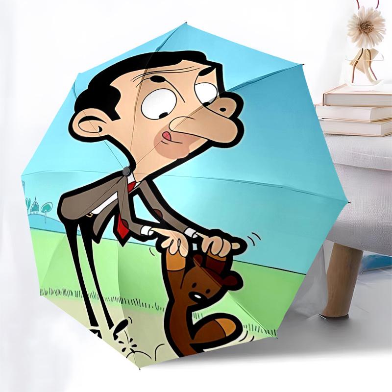 Ombrello da Viaggio a Tema Mr. Bean - 8 Stecche, Apertura e Chiusura Automatica, Design Pieghevole Portatile, Ombrello Compatto ed Elegante Adatto per Esterni