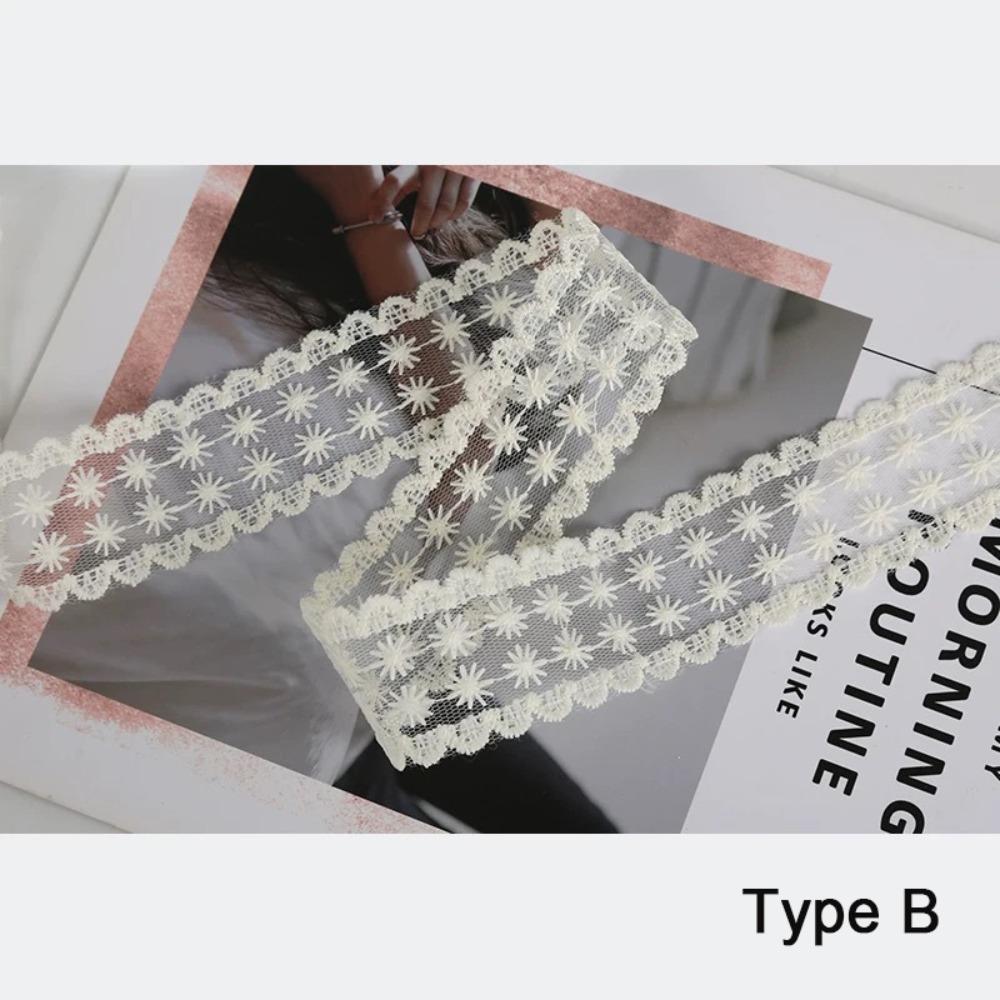

5 Yards Pure Cotton Sewing Trim White Flowers DIY Craft Accessory Fringe Trimming Ribbon Multi-size Decor Ribbon