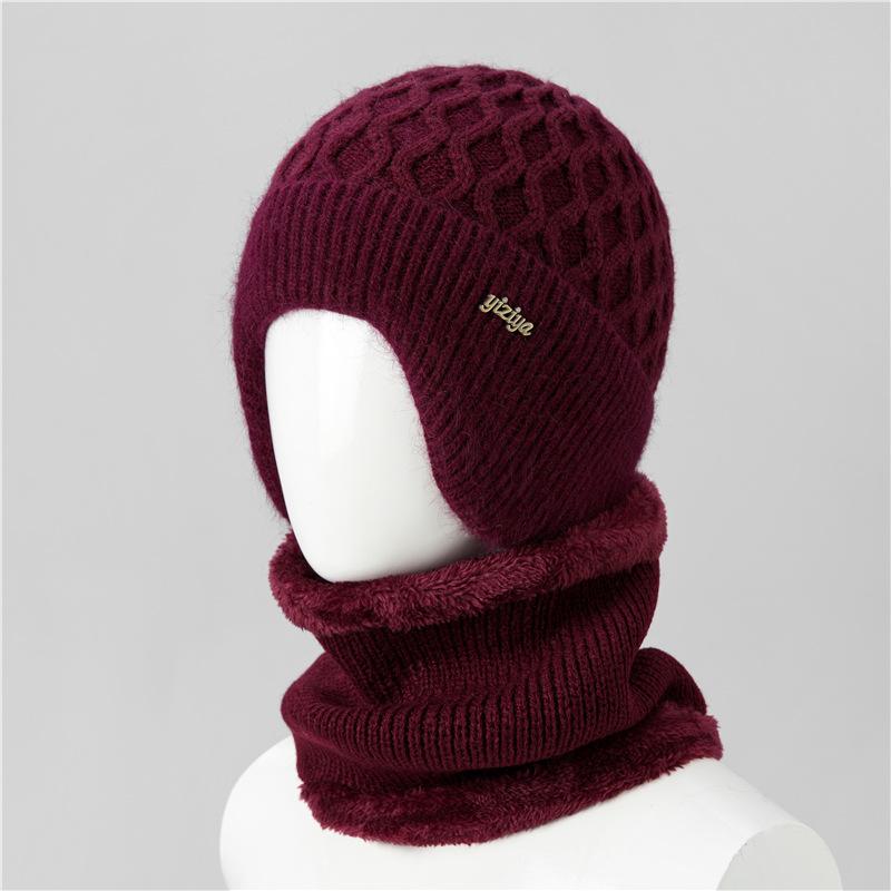 Ji Middle-Aged And Elderly Women'S Basin Hat Grandma Knitted Wool Hat Old Man Hat Rabbit Fur Flower Mother Hat Scarf