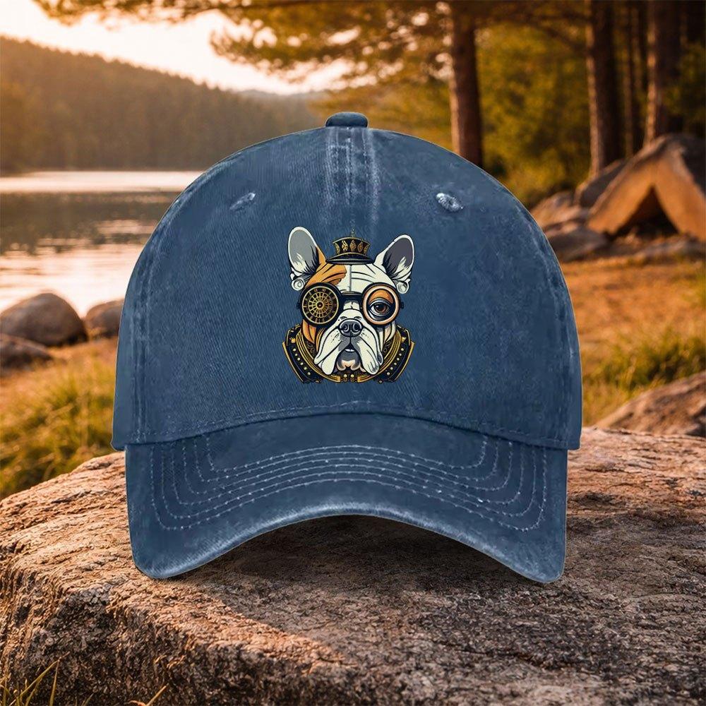 Steampunk French Bulldog Baseball Cap Adjustable Cotton Washed Outdoor Golf Accessory