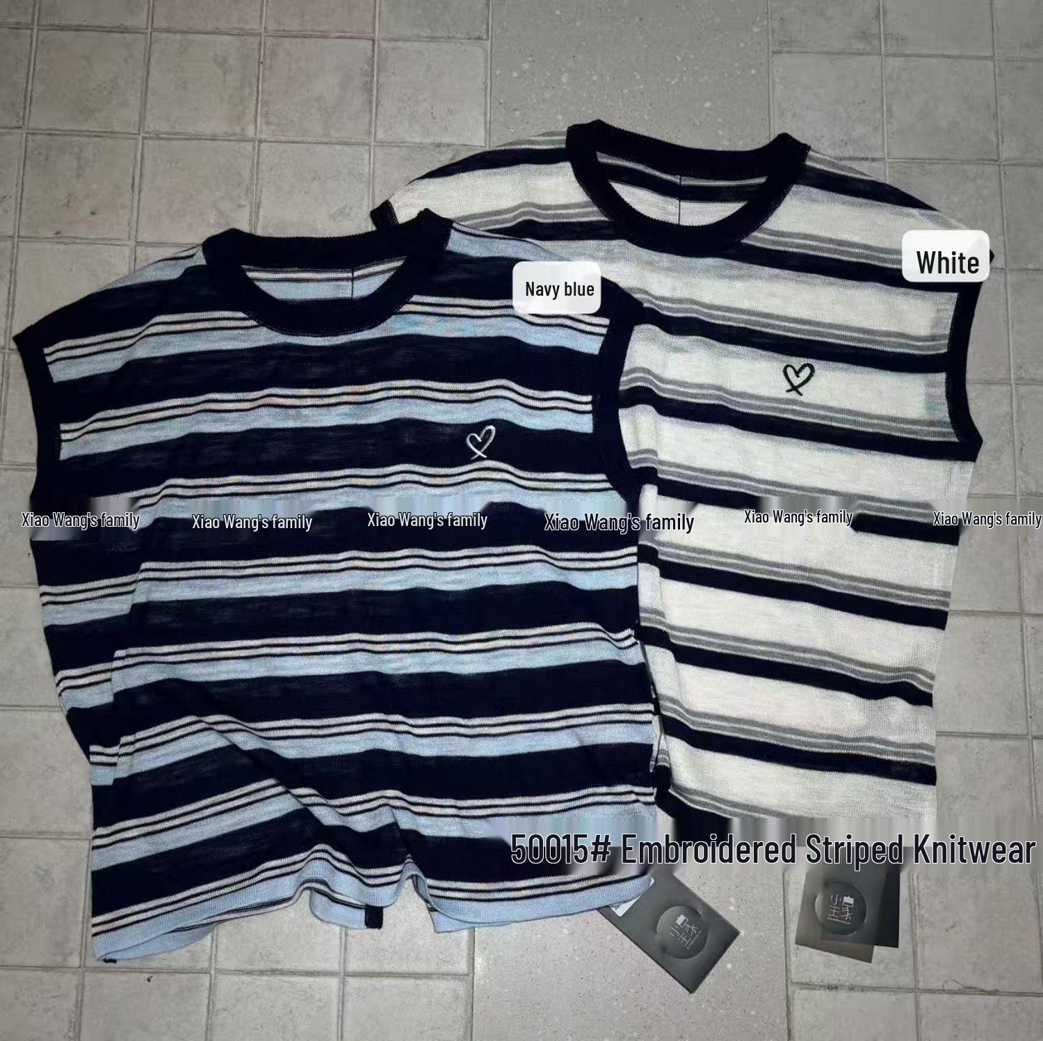 Xiao Wang s Women s Plus Size Casual Embroidered Striped Knit Vest - Spring/Summer Korean Style One Size