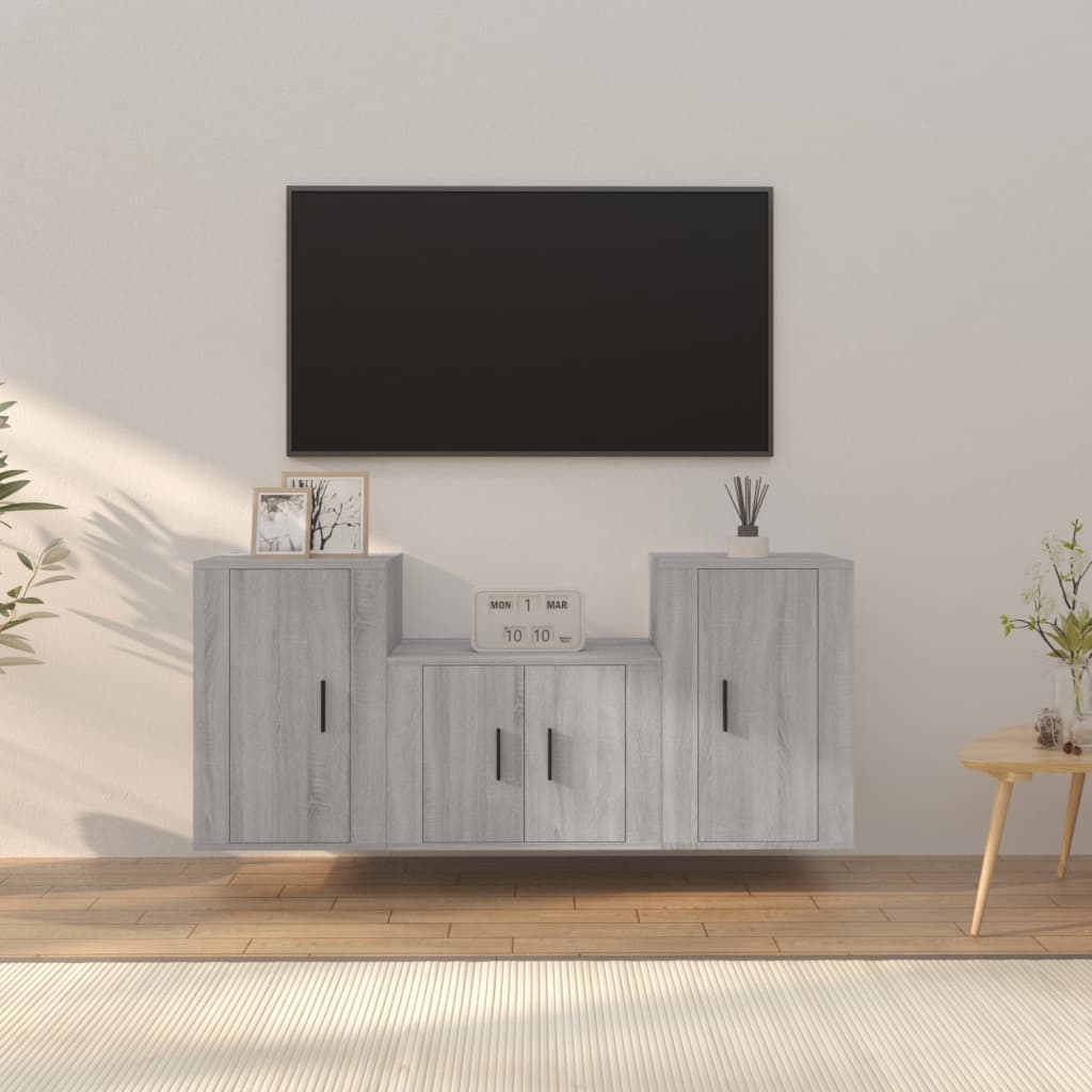 3 Piece TV Cabinet Set Grey Sonoma Particleboard