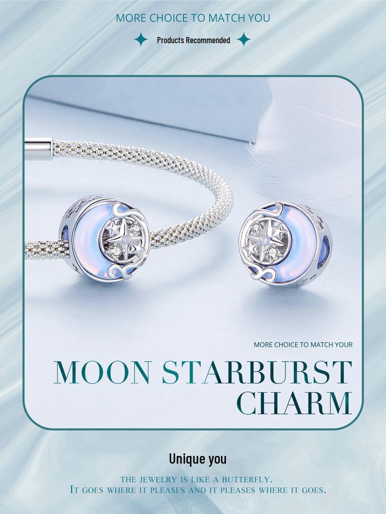 Silver Ziyun Moon Starburst DIY Bracelet Beads - S925 Sterling Silver, High-End, Light Luxury.