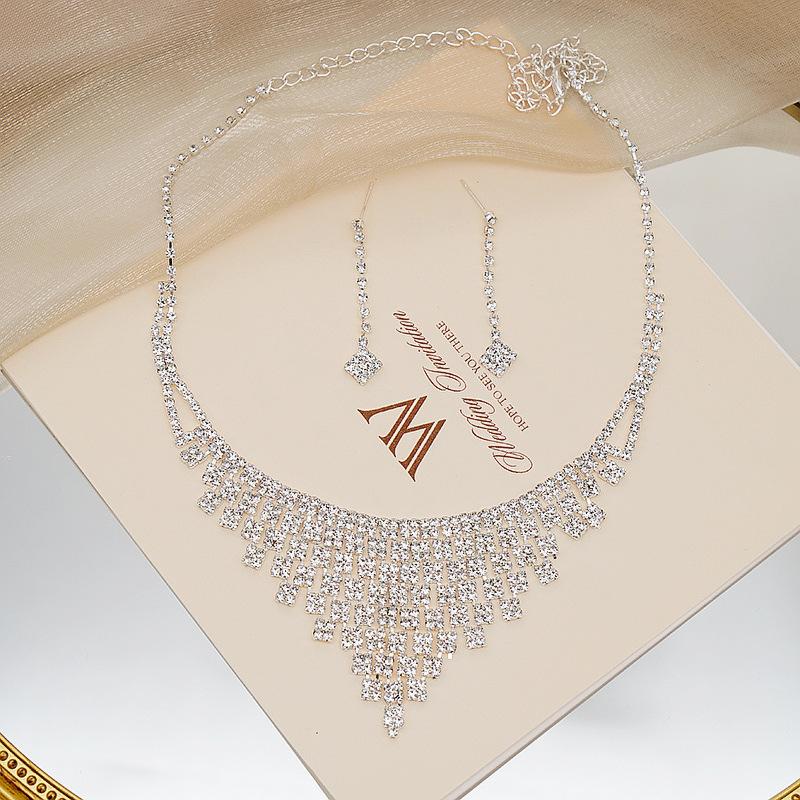 2023 Full Diamond Luxury Banquet Accessories Bling Diamond Necklace Earrings Set Party Jewelry Female