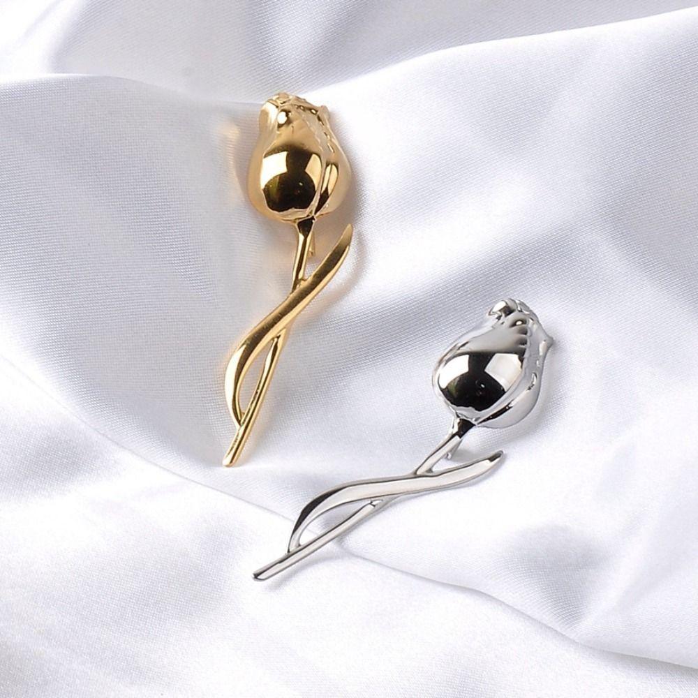 Vintage Rose Flower Brooch Gold Color Rose Brooch Unisex Lapel Pins  Jackets
